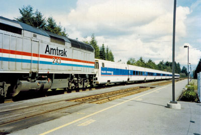 Amtrak Cascades Train 753, Mt. Adams. Led by Amtrak 243. Amtrak Cascades Train 753, Mt. Adams. Led by Amtrak 243.